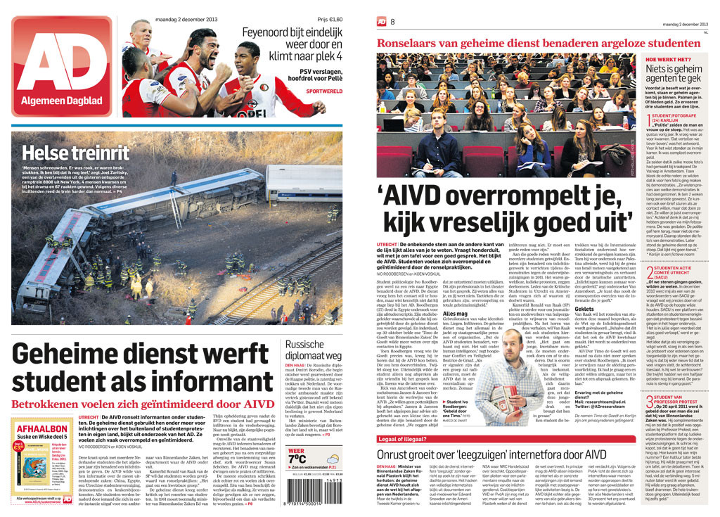 Geheime Dienst Werft Student Als Informant - AD/Algemeen Dagblad - Ivo Roodbergen